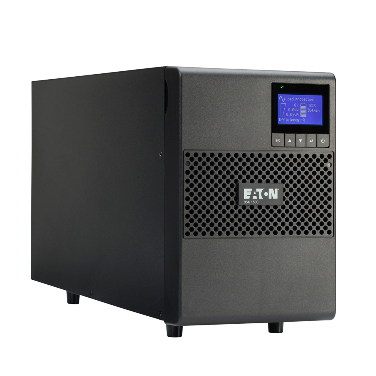 9SX1500 UPS 1500VA tower form with LCD status display screen, front view, low res