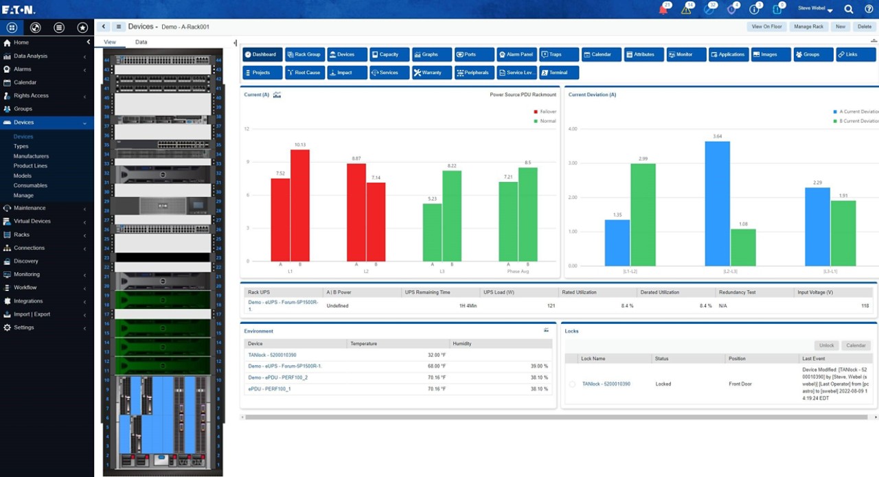 Screenshot of the Brightlayer Data Centers suite distributed infrastructure management software
