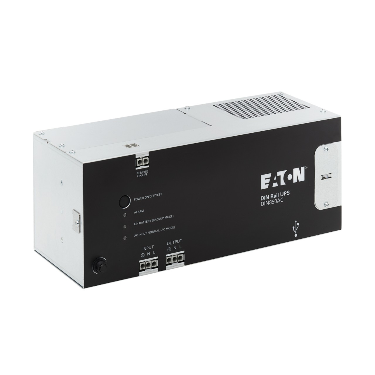 DIN rail industrial UPS DIN850AC (120V AC model) with indicator lights