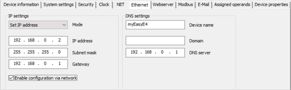 Configuring the ethernet settings of the easyE4 nano programmable logic controller (PLC) 